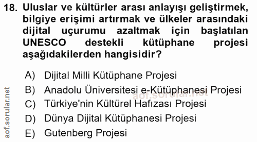 18. soru: Uluslar ve kültürler arası anlayışı geliştirmek, bilgiye erişimi artırmak ve ülkeler arasındaki dijital uçurumu azalt…