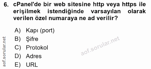 6. soru: Panel'de bir web sitesine http veya https ile erişilmek istendiğinde varsayılan olarak verilen özel numaraya ne ad ve…