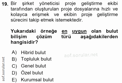 19. soru: Bir şirket yöneticisi proje geliştirme ekibi tarafından oluşturulan proje dosyalarına hızlı ve kolayca erişmek ve eki…