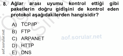 8. soru: Ağlar arası uyumu kontrol ettiği gibi paketlerin doğru gidişini de kontrol eden protokol aşağıdakilerden hangisidir?…