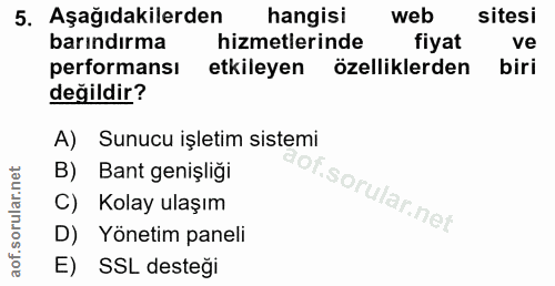 5. soru: Aşağıdakilerden hangisi web sitesi barındırma hizmetlerinde fiyat ve performansı etkileyen özelliklerden biri değildi…