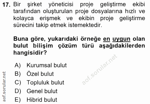 17. soru: Bir şirket yöneticisi proje geliştirme ekibi tarafından oluşturulan proje dosyalarına hızlı ve kolayca erişmek ve eki…