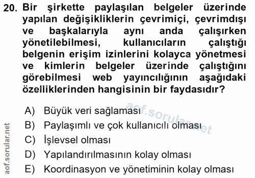 20. soru: Bir şirkette paylaşılan belgeler üzerinde yapılan değişikliklerin çevrimiçi, çevrimdışı ve başkalarıyla aynı anda çal…