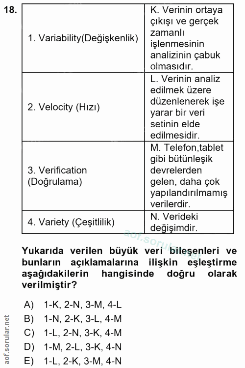 18. soru: K. Verinin ortaya çıkışı ve gerçek 1. Variability(Değişkenlik) işlenmesinin analizinin çabuk L. Verinin analiz edilme…