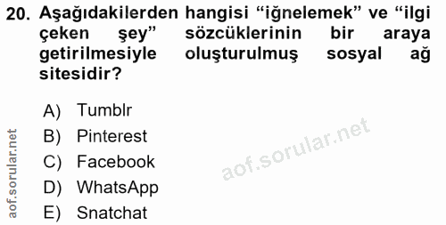 20. soru: Aşağıdakilerden hangisi "iğnelemek" ve "ilgi çeken şey" sözcüklerinin bir araya getirilmesiyle oluşturulmuş sosyal ag…