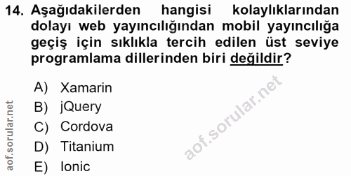 14. soru: Aşağıdakilerden hangisi kolaylıklarından dolayı web yayıncılığından mobil yayıncılığa geçiş için sıklıkla tercih edil…