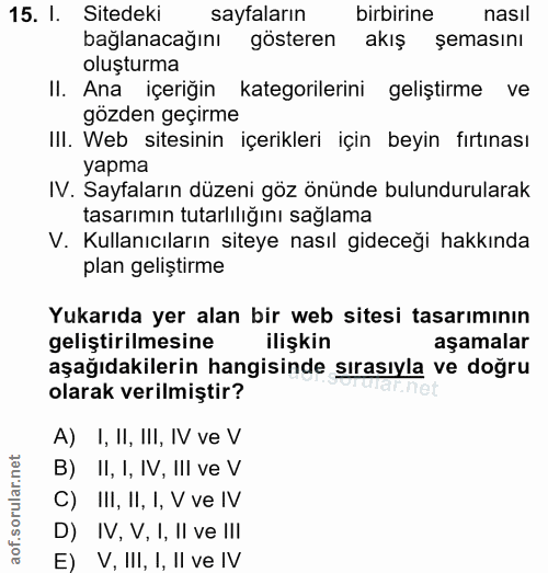 15. soru: l. Sitedeki sayaların birbirine nasil bağlanacağını gösteren akış şemasını oluşturma II. Ana içeriğin kategorilerini…