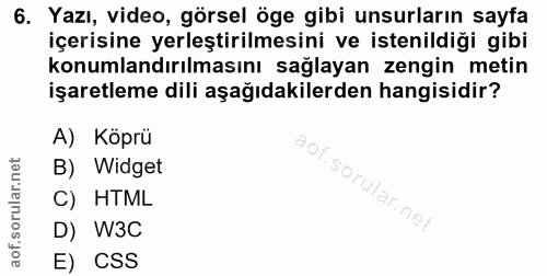 6. soru: Yazı, video, görsel öge gibi unsurların sayfa içerisine yerleştirilmesini ve istenildiği gibi konumlandırılmasını sağ…