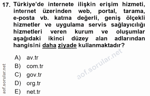 17. soru: Türkiye'de internete ilişkin erişim hizmeti, internet üzerinden web, portal, tarama, e-posta vb. katma değerli, geniş…