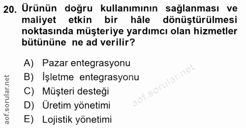 20. soru: Ürünün doğru kullanımının sağlanması ve maliyet etkin bir hâle dönüştürülmesi noktasında müşteriye yardımcı olan hizm…