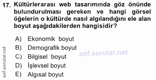 17. soru: Kültürlerarası web tasarımında göz önünde bulundurulması gereken ve hangi görsel öğelerin o kültürde nasıl algılandığ…