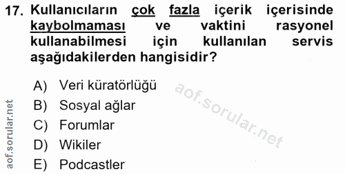 17. soru: Kullanıcıların çok fazla içerik içerisinde Kaybolmaması ve vaktini rasyonel kullanabilmesi için kullanılan servis aşa…