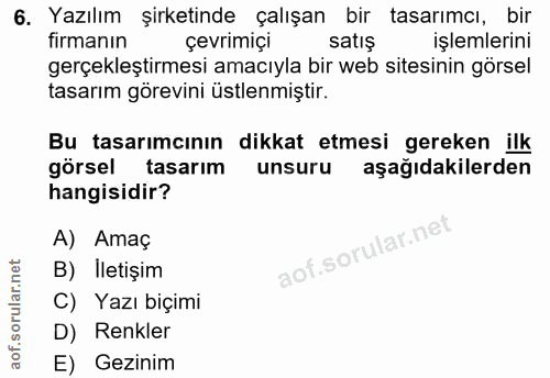 6. soru: Yazılım şirketinde çalışan bir tasarımcı, bir firmanın çevrimiçi satış işlemlerini gerçekleştirmesi amacıyla bir web…