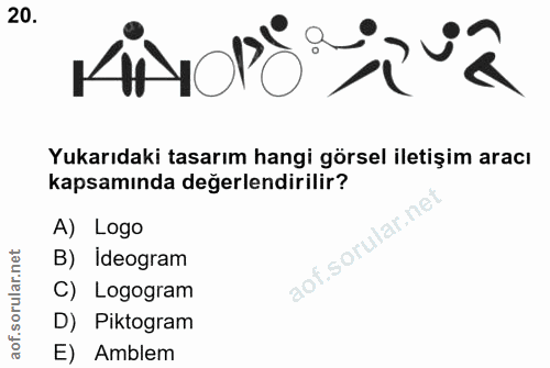 20. soru: MINOO Yukarıdaki tasarım hangi görsel iletişim aracı kapsamında değerlendirilir? A) Logo B) Ideogram C) Logogram D) P…