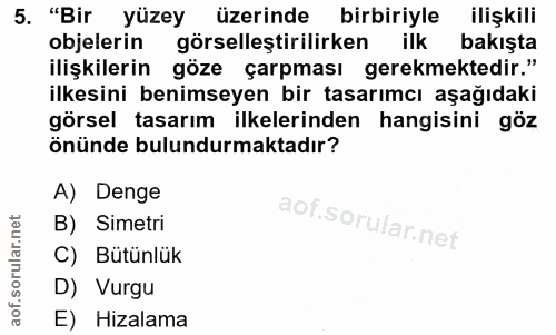 5. soru: "Bir yüzey üzerinde birbiriyle ilişkili objelerin görselleştirilirken ilk bakışta ilişkilerin göze çarpması gerekmekt…