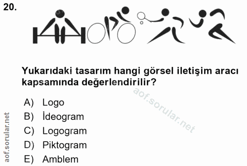 20. soru: MINOPO Yukarıdaki tasarım hangi görsel iletişim aracı kapsamında değerlendirilir? A) Logo B) Ideogram C) Logogram D)…