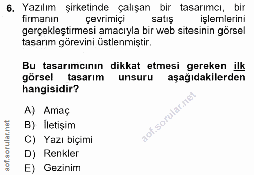 6. soru: Yazılım şirketinde çalışan bir tasarımcı, bir firmanın çevrimiçi satış işlemlerini gerçekleştirmesi amacıyla bir web…