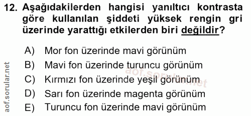 12. soru: Aşağıdakilerden hangisi yanıltıcı kontrasta göre kullanılan şiddeti yüksek rengin gri üzerinde yarattığı etkilerden b…