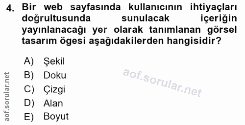 4. soru: Bir web sayfasında kullanıcının ihtiyaçları doğrultusunda sunulacak içeriğin yayınlanacağı yer olarak tanımlanan görs…