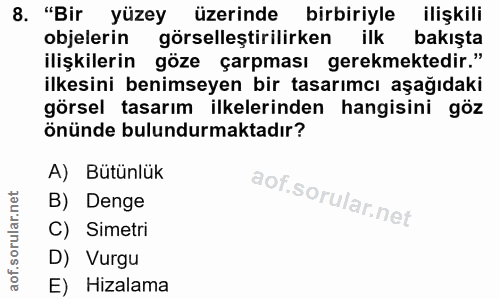 8. soru: "Bir yüzey üzerinde birbiriyle ilişkili objelerin görselleştirilirken ilk bakışta ilişkilerin göze çarpması gerekmekt…