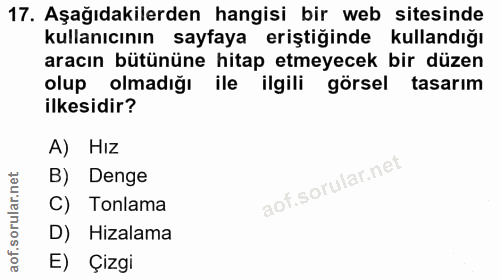 17. soru: Aşağıdakilerden hangisi bir web sitesinde kullanıcının sayfaya eriştiğinde kullandığı aracın bütününe hitap etmeyecek…