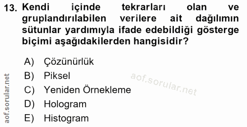 13. soru: Kendi içinde tekrarları olan ve gruplandırılabilen verilere ait dağılımın sütunlar yardımıyla ifade edebildiği göster…