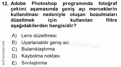 12. soru: Adobe Photoshop programinda fotoğraf çekimi aşamasında geniş açı merceklerin kullanılması nedeniyle oluşan bozulmalar…