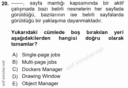 20. soru: -. sayfa mantığı kapsamında bir aktif çalışmada bazı belirli nesnelerin her sayfada görüldüğü, bazılarının ise belirl…