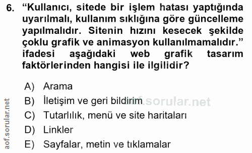 6. soru: "Kullanıcı, sitede bir işlem hatası yaptığında uyarılmalı, kullanım sıklığına göre güncelleme yapılmalıdır. Sitenin h…
