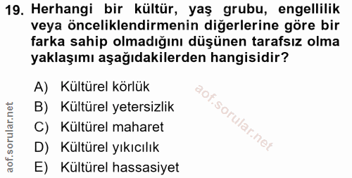 19. soru: Herhangi bir kültür, yaş grubu, engellilik veya önceliklendirmenin diğerlerine göre bir farka sahip olmadığını düşüne…