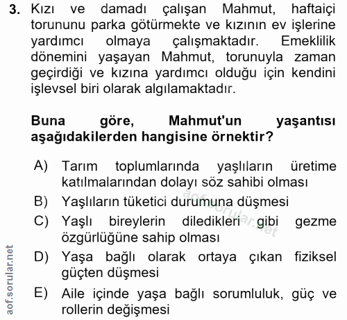 3. soru: Kızı ve damadı çalışan Mahmut, haftaiçi torununu parka götürmekte ve kızının ev işlerine yardımcı olmaya çalışmaktadı…