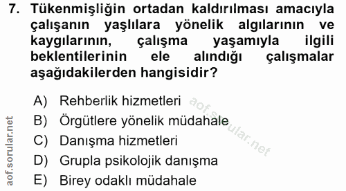 7. soru: Tükenmişliğin ortadan kaldırılması amacıyla çalışanın yaşlılara yönelik algılarının ve kaygılarının, çalışma yaşamıyl…