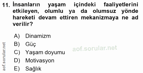 11. soru: Insanların yaşam içindeki faaliyetlerini etkileyen, olumlu ya da olumsuz yönde hareketi devam ettiren mekanizmaya ne…