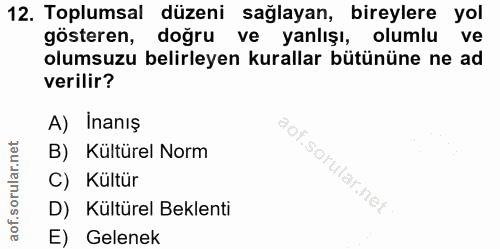12. soru: Toplumsal düzeni sağlayan, bireylere yol gösteren, doğru ve yanlışı, olumlu ve olumsuzu belirleyen kurallar bütününe…
