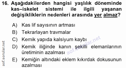 16. soru: Aşağıdakilerden hangisi yaşlılık döneminde kas-iskelet sistemi ile ilgili yaşanan değişikliklerin nedenleri arasında…