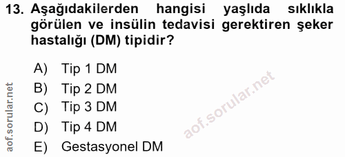 13. soru: Aşağıdakilerden hangisi yaşlıda sıklıkla görülen ve insülin tedavisi gerektiren şeker hastalığı (DM) tipidir? A) Tip…