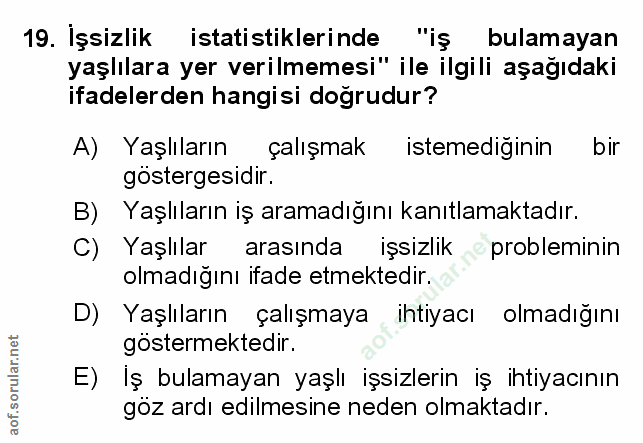 19. soru: Işsizlik istatistiklerinde "iş bulamayan yaşlılara yer verilmemesi" ile ilgili aşağıdaki ifadelerden hangisi doğrudur…