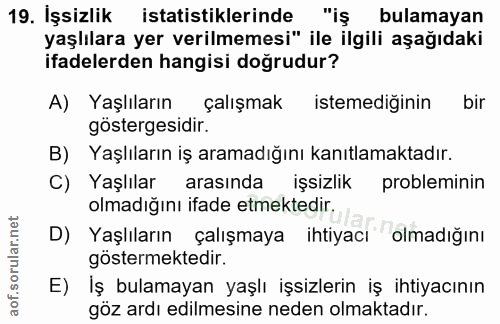 19. soru: Işsizlik istatistiklerinde "iş bulamayan yaşlılara yer verilmemesi" ile ilgili aşağıdaki ifadelerden hangisi dogrudur…