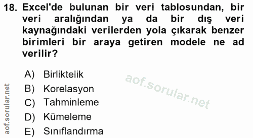 18. soru: Excel'de bulunan bir veri tablosundan, bir veri aralığından ya da bir dış veri kaynağındaki verilerden yola çıkarak b…
