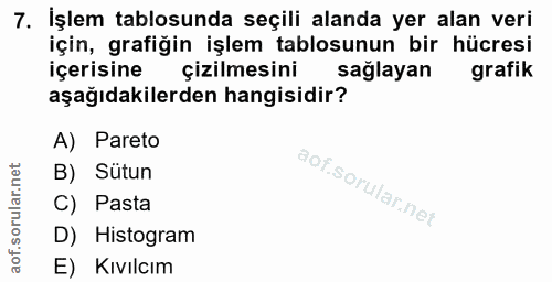7. soru: İşlem tablosunda seçili alanda yer alan veri için, grafiğin işlem tablosunun bir hücresi içerisine çizilmesini sağlay…