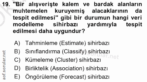 19. soru: "Bir alışverişte kalem ve bardak alanların muhtemelen kuruyemiş alacaklarının da tespit edilmesi" gibi bir durumun ha…