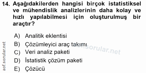 14. soru: Aşağıdakilerden hangisi birçok istatistiksel ve mühendislik analizlerinin daha kolay ve hızlı yapılabilmesi için oluş…