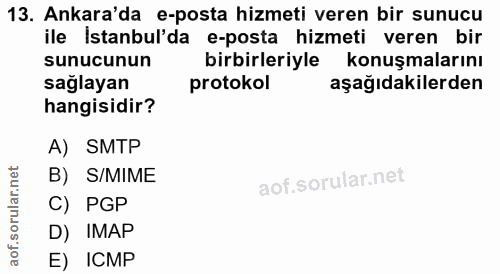 13. soru: Ankara'da e-posta hizmeti veren bir sunucu ile Istanbul'da e-posta hizmeti veren bir sunucunun birbirleriyle konuşmal…
