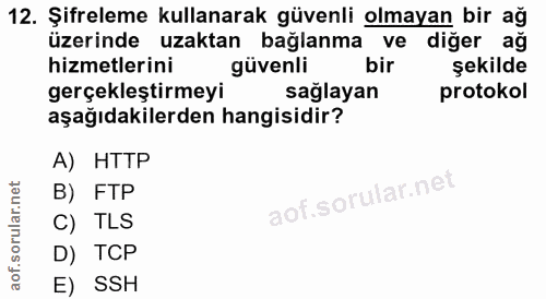 12. soru: Şifreleme kullanarak güvenli olmayan bir ağ üzerinde uzaktan bağlanma ve diğer ağ hizmetlerini güvenli bir şekilde ge…