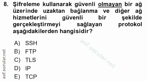8. soru: Şifreleme kullanarak güvenli olmayan bir ağ üzerinde uzaktan bağlanma ve diğer ağ hizmetlerini güvenli bir şekilde ge…