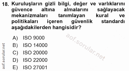 18. soru: Kuruluşların gizli bilgi, değer ve varlıklarını güvence altına almalarını sağlayacak mekanizmaları tanimlayan kural v…