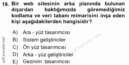 19. soru: Bir web sitesinin arka planında bulunan dışardan baktığımızda göremediğimiz kodlama ve veri tabanı mimarisini inşa ed…
