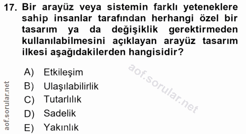 17. soru: Bir arayüz veya sistemin farklı yeteneklere sahip insanlar tarafından herhangi özel bir tasarım ya da degişiklik gere…
