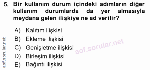 5. soru: Bir kullanım durum içindeki adımların diğer kullanım durumlarda da yer almasıyla meydana gelen ilişkiye ne ad verilir…
