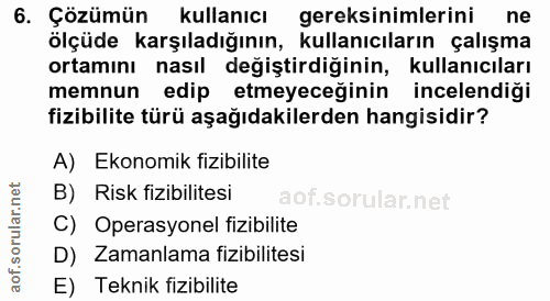6. soru: Çözümün kullanıcı gereksinimlerini ne ölçüde karşıladığının, kullanıcıların çalışma ortamını nasıl degiştirdiğinin, k…